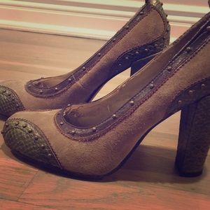 Sam Edelman green croc and suede heels